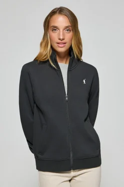 Sudadera de cremallera negra de cuello elevado con logo Rigby Go
