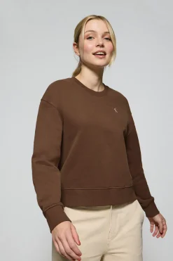 Sudadera de cuello redondo marrón con logo bordado Rigby Go