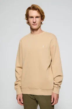 Sudadera de cuello redondo color camel con logo bordado Rigby Go