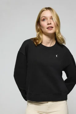 Sudadera de cuello redondo negra con logo bordado Rigby Go