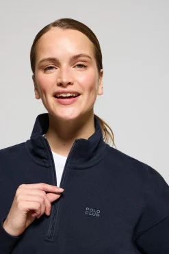 Sudadera de media cremallera azul marino con logo engomado Polo Club