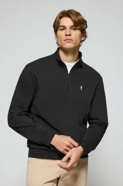 Sudadera de media cremallera negra con logo bordado Rigby Go