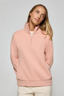 Sudadera de media cremallera rosa palo con logo Rigby Go