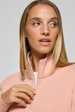 Sudadera de media cremallera rosa palo con logo Rigby Go