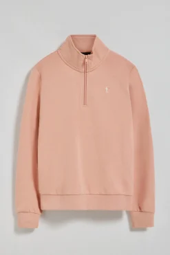 Sudadera de media cremallera rosa palo con logo Rigby Go