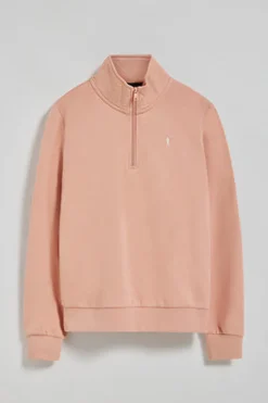 Sudadera de media cremallera rosa palo con logo Rigby Go
