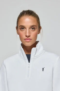 Sudadera de media cremallera blanca con logo Rigby Go