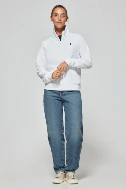 Sudadera de media cremallera blanca con logo Rigby Go