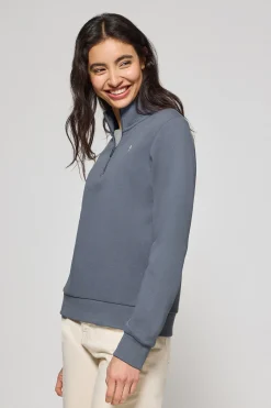 Sudadera de media cremallera azul denim con logo Rigby Go