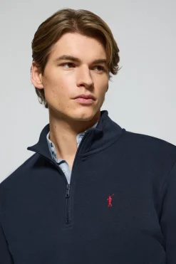 Sudadera de media cremallera azul marino con logo bordado Rigby Go