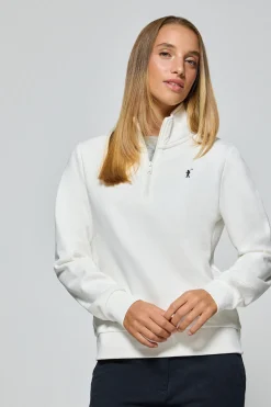 Sudadera de media cremallera blanco roto con logo Rigby Go