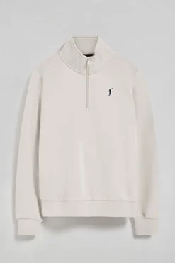 Sudadera de media cremallera blanco roto con logo Rigby Go