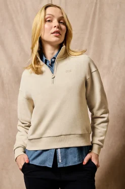 Sudadera de media cremallera beige con logo engomado Polo Club