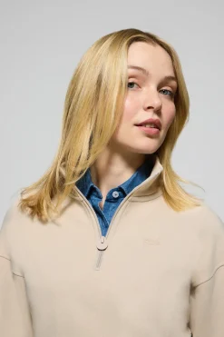 Sudadera de media cremallera beige con logo engomado Polo Club