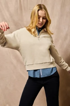 Sudadera de media cremallera beige con logo engomado Polo Club