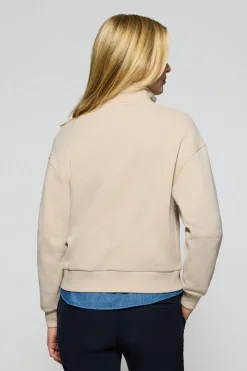 Sudadera de media cremallera beige con logo engomado Polo Club