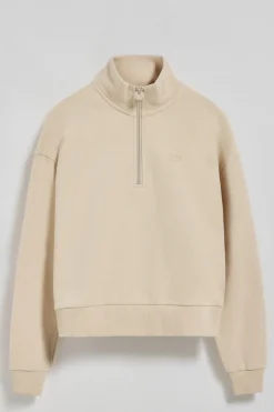 Sudadera de media cremallera beige con logo engomado Polo Club