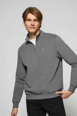 Sudadera de media cremallera gris asfalto con logo bordado Rigby Go