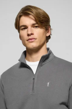 Sudadera de media cremallera gris asfalto con logo bordado Rigby Go