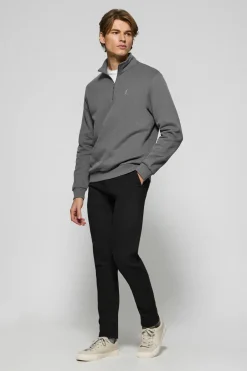 Sudadera de media cremallera gris asfalto con logo bordado Rigby Go