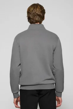 Sudadera de media cremallera gris asfalto con logo bordado Rigby Go