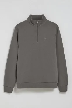 Sudadera de media cremallera gris asfalto con logo bordado Rigby Go