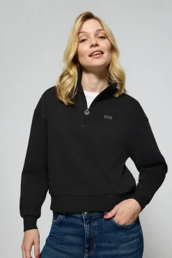 Sudadera de media cremallera negra con logo engomado Polo Club