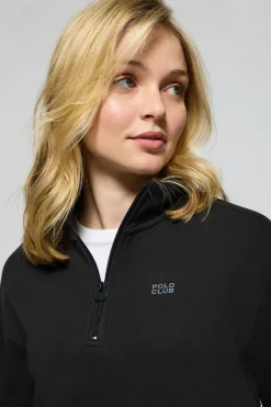 Sudadera de media cremallera negra con logo engomado Polo Club