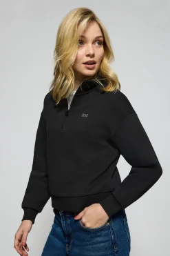 Sudadera de media cremallera negra con logo engomado Polo Club
