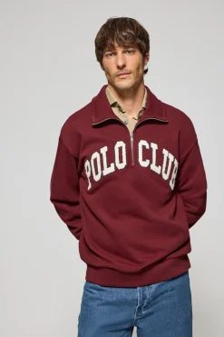 Sudadera granate Seldon con media cremallera y gráfico Polo Club