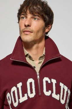 Sudadera granate Seldon con media cremallera y gráfico Polo Club