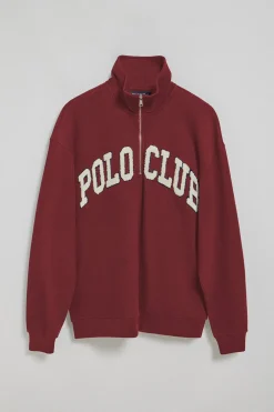 Sudadera granate Seldon con media cremallera y gráfico Polo Club