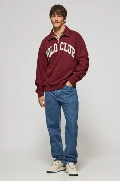 Sudadera granate Seldon con media cremallera y gráfico Polo Club