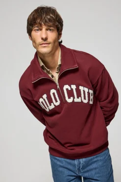 Sudadera granate Seldon con media cremallera y gráfico Polo Club