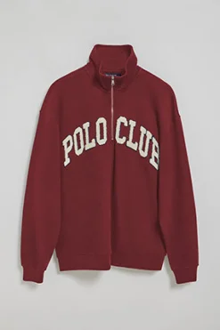 Sudadera granate Seldon con media cremallera y gráfico Polo Club