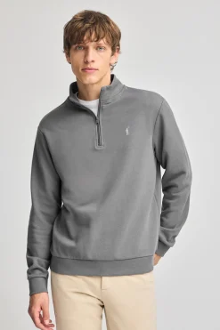 Sudadera gris asfalto de media cremallera y bordado Rigby Go