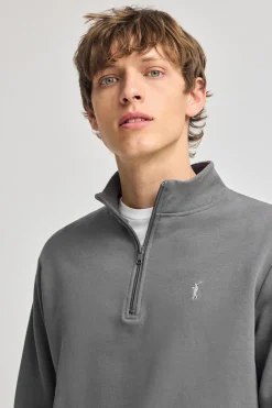 Sudadera gris asfalto de media cremallera y bordado Rigby Go