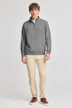 Sudadera gris asfalto de media cremallera y bordado Rigby Go