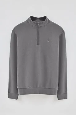 Sudadera gris asfalto de media cremallera y bordado Rigby Go