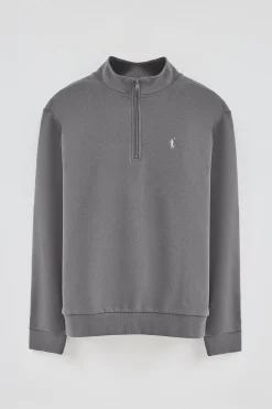Sudadera gris asfalto de media cremallera y bordado Rigby Go