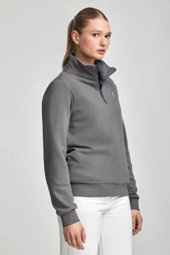 Sudadera gris asfalto de media cremallera y bordado Rigby Go