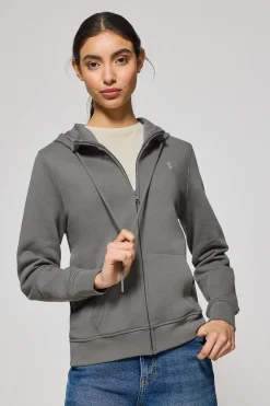 Sudadera gris asfalto de bolsillos con cremallera y capucha con bordado Rigby Go