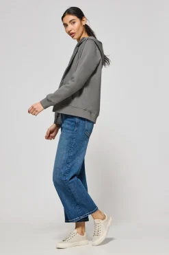 Sudadera gris asfalto de bolsillos con cremallera y capucha con bordado Rigby Go