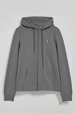 Sudadera gris asfalto de bolsillos con cremallera y capucha con bordado Rigby Go