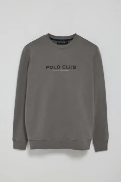 Sudadera gris asfalto regular de cuello redondo y print engomado