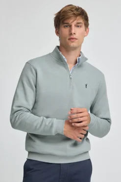 Sudadera gris azulada de media cremallera con logo Rigby Go
