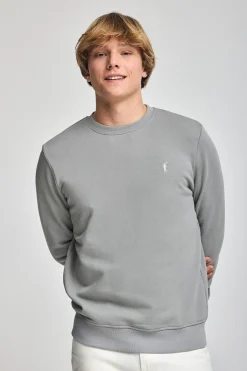 Sudadera gris relax de cuello redondo y bordado Rigby Go
