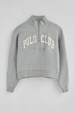 Sudadera gris vigoré con cuello alto y logo Established 2012 Polo Club