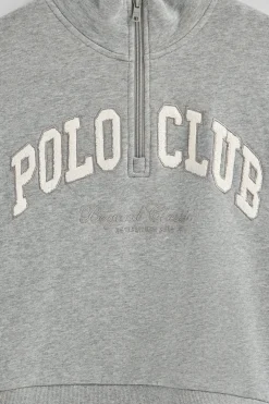 Sudadera gris vigoré con cuello alto y logo Established 2012 Polo Club