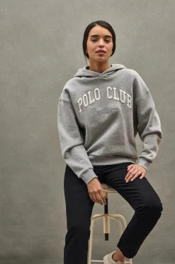 Sudadera gris vigoré con capucha y logo Established 2012 Polo Club